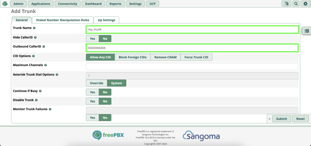 FreePBX chan_sip general tab