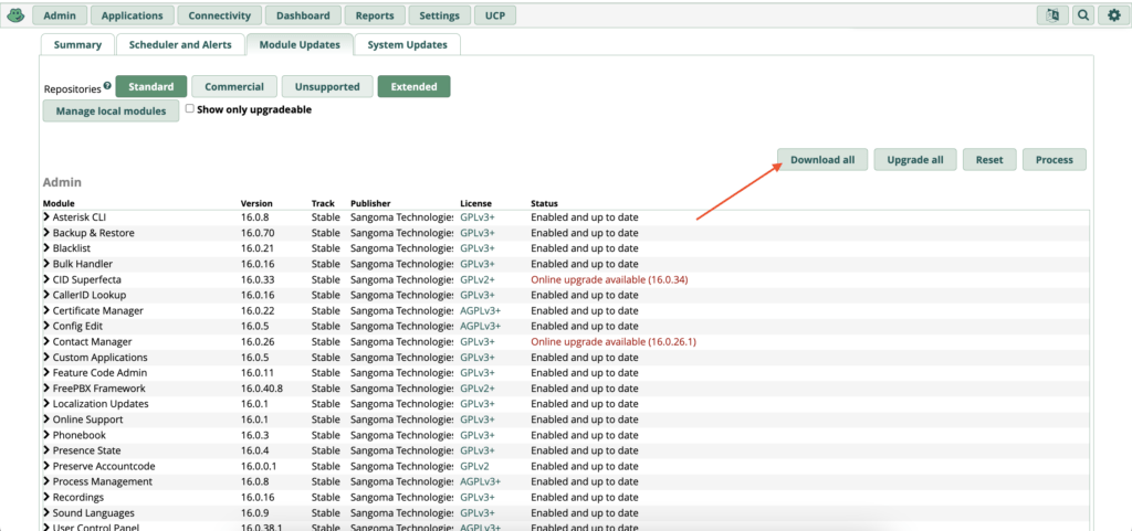 FreePBX Dowload All Modules